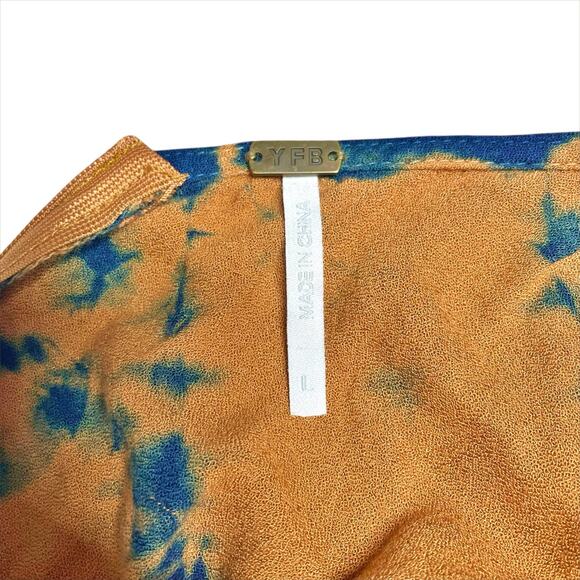 YOUNG FABULOUS & BROKE YFB Brown & Blue Tie-Dye Ruched Front Maxi Dress Size L - Picture 7 of 8